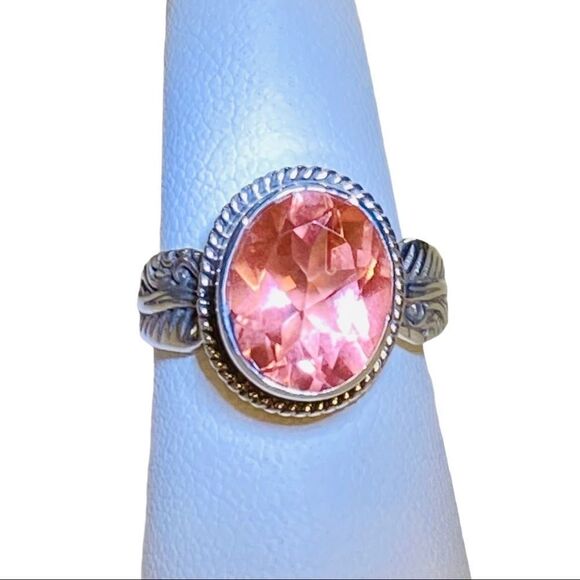 Sterling Silver Fern Leaves Oval Pink Morganite Stone Stylish Ring Jewerly - Picture 2 of 5